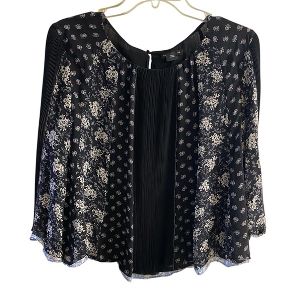 Club Monaco Ravella blouse silk black pop over floral Large - Picture 1 of 8